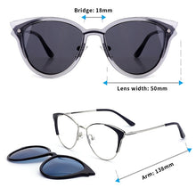 Load image into Gallery viewer, O-Q CLUB 3 In 1 Magnetic  Clip On Women Glasses Myopia Prescription Eyeglasses Frames Optical Cat Eye Lady Eyewear 69914