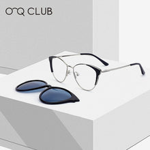 Load image into Gallery viewer, O-Q CLUB 3 In 1 Magnetic  Clip On Women Glasses Myopia Prescription Eyeglasses Frames Optical Cat Eye Lady Eyewear 69914