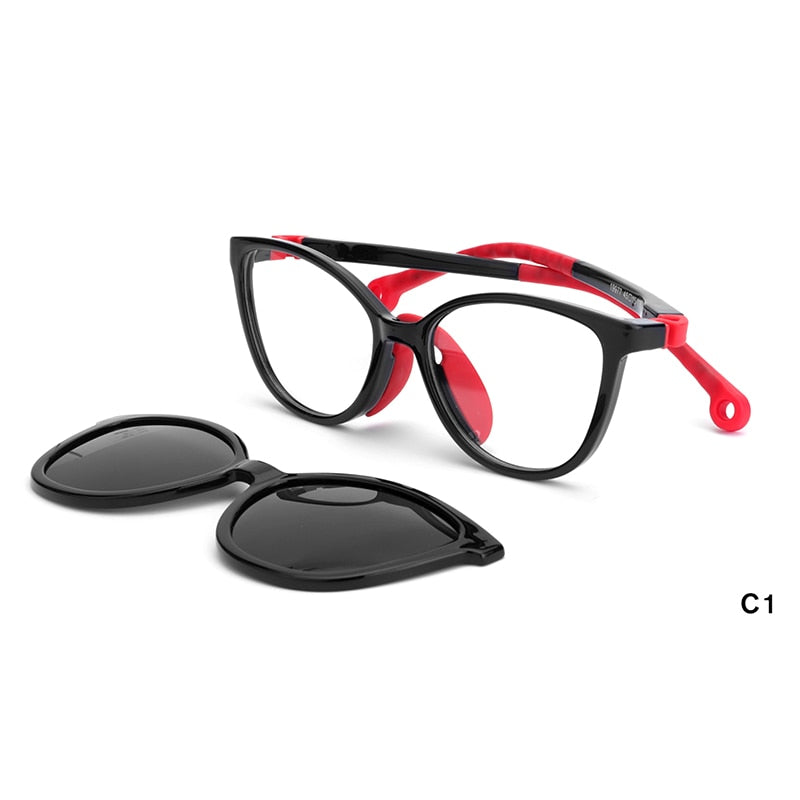 O-Q CLUB Kids Glasses Boys Girls Cat Eye Sunglasses Optical Magnetic Clip On Polarized UV400 Eyeglasses Frames 19977