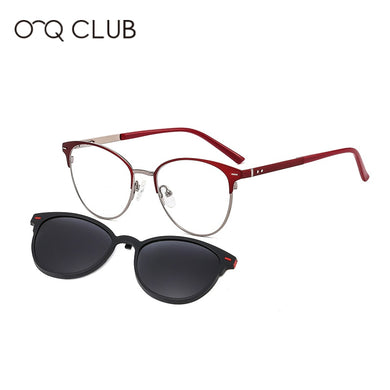 O-Q CLUB Men Vintage Glasses Frame Square 2 In 1Magnetic Polarized Clip On Sunglasses Optical Eyewear Prescription Glasses T3521