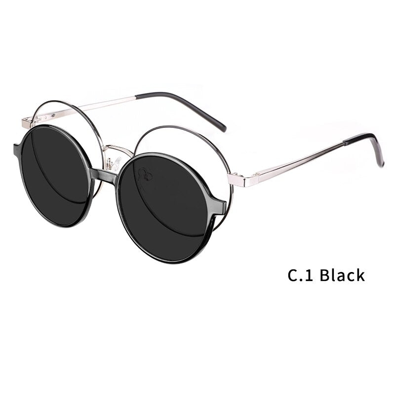 O-Q CLUB Round Women Glasses 2 In 1 Clip On Polarized Sunglasses Optical Prescrition Men Eyeglasses Magnetic Spectacles CD6816