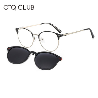 O-Q CLUB Vintage 2 In 1 Magnetic Polarized Sunglasses Women Round Eyeglasses Frame Clip On Myopia Prescription Men Glasses T3520