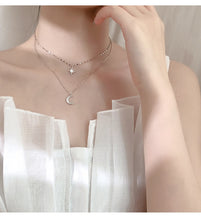 Load image into Gallery viewer, Fashion Silver Plated  Moon and Star Double Layer Chain Link Pendant Necklaces for Women Fine Jewelry