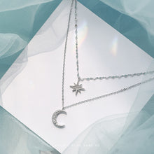 Load image into Gallery viewer, Fashion Silver Plated  Moon and Star Double Layer Chain Link Pendant Necklaces for Women Fine Jewelry