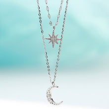 Load image into Gallery viewer, Fashion Silver Plated  Moon and Star Double Layer Chain Link Pendant Necklaces for Women Fine Jewelry