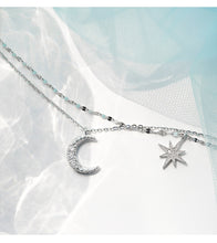 Load image into Gallery viewer, Fashion Silver Plated  Moon and Star Double Layer Chain Link Pendant Necklaces for Women Fine Jewelry