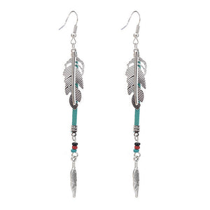 Fashion Bohemian Earrings Women Retro Thai Silver Feather Earrings For Women Long Spike Ethnic Eardrop