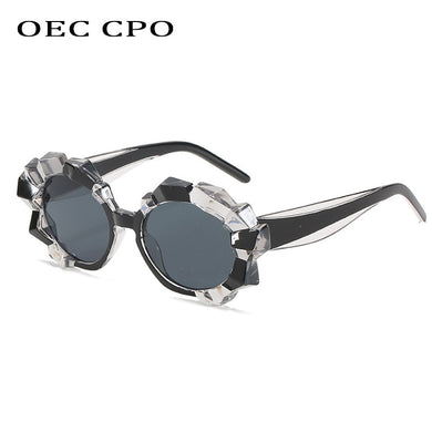 OEC CPO Crystal Frame Sunglasses Women Vintage Punk Round Sun Glasses Female Trendy Black Pink Steampunk Eyeglasses O361