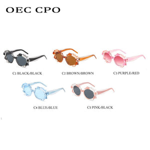 OEC CPO Crystal Frame Sunglasses Women Vintage Punk Round Sun Glasses Female Trendy Black Pink Steampunk Eyeglasses O361