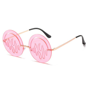 OEC CPO Rimless Sunglasses Women Vintage Round Hollow Sunglasses Men Personality Frameless Flame Glasses Shades Oculos