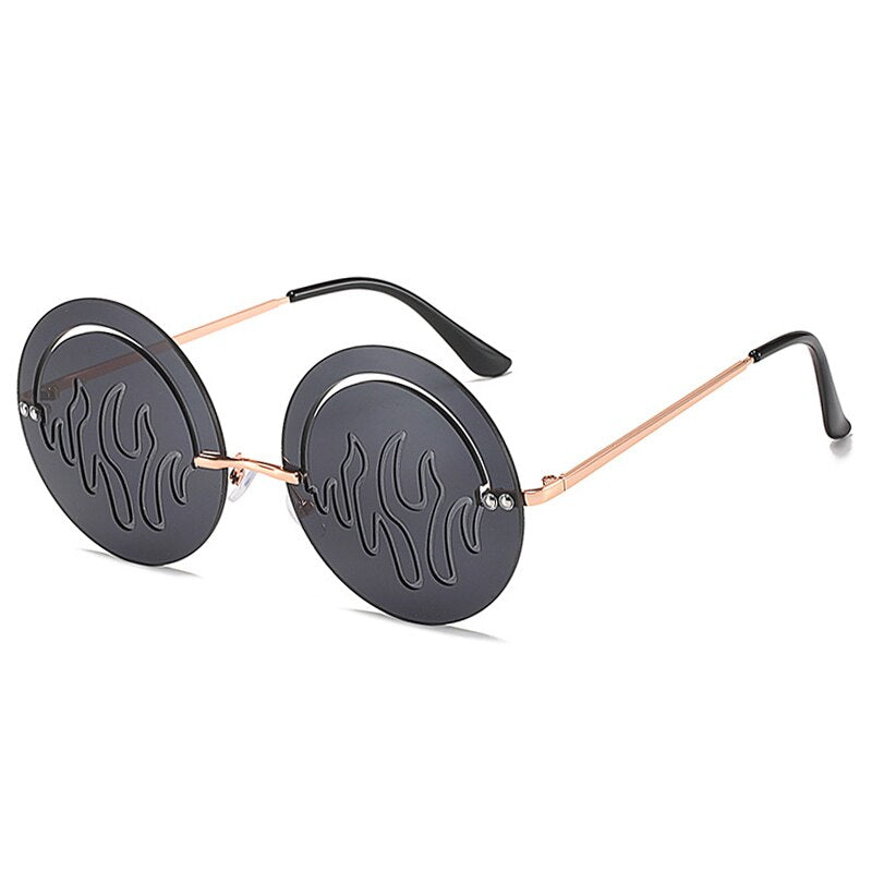OEC CPO Rimless Sunglasses Women Vintage Round Hollow Sunglasses Men Personality Frameless Flame Glasses Shades Oculos