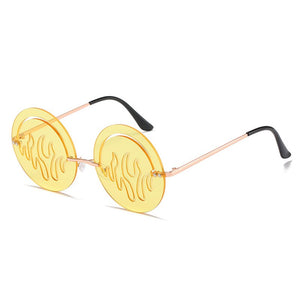 OEC CPO Rimless Sunglasses Women Vintage Round Hollow Sunglasses Men Personality Frameless Flame Glasses Shades Oculos