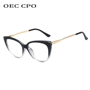 OEC CPO Ladies Optical Cat eye Glasses Women Prescription Eyewear Frame Female Vintage Metal Clear Lens Spectacles O1164