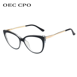 OEC CPO Ladies Optical Cat eye Glasses Women Prescription Eyewear Frame Female Vintage Metal Clear Lens Spectacles O1164
