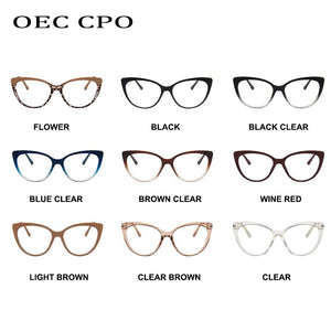 OEC CPO Ladies Optical Cat eye Glasses Women Prescription Eyewear Frame Female Vintage Metal Clear Lens Spectacles O1164