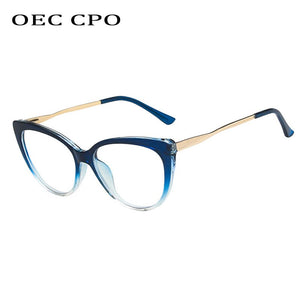 OEC CPO Ladies Optical Cat eye Glasses Women Prescription Eyewear Frame Female Vintage Metal Clear Lens Spectacles O1164