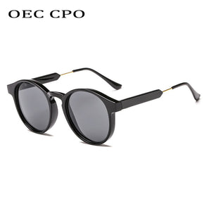 OEC CPO Male Classic Round Sunglasses Men Retro Grey Frame SunGlasses Women Brand Design Gold Alloy Leg Unisex UV400  O130