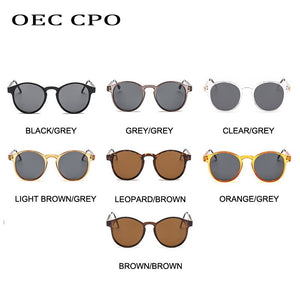 OEC CPO Male Classic Round Sunglasses Men Retro Grey Frame SunGlasses Women Brand Design Gold Alloy Leg Unisex UV400  O130