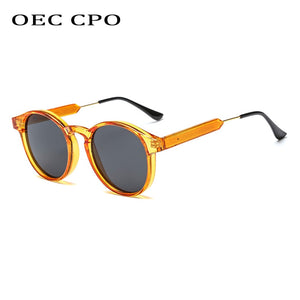 OEC CPO Male Classic Round Sunglasses Men Retro Grey Frame SunGlasses Women Brand Design Gold Alloy Leg Unisex UV400  O130