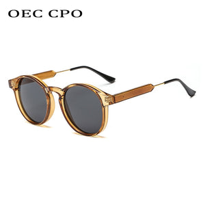 OEC CPO Male Classic Round Sunglasses Men Retro Grey Frame SunGlasses Women Brand Design Gold Alloy Leg Unisex UV400  O130