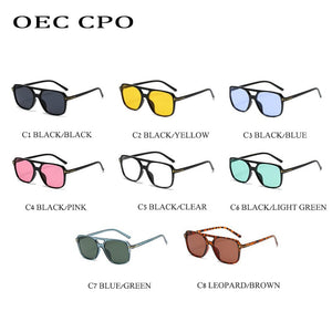OEC CPO Square Sunglasses Unique Yellow Color Glasses Female Outdoor Ocean Blue Green Party Eyewear UV400 Oculos