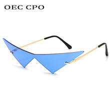 Load image into Gallery viewer, Oversized Cat eye Rimless Sunglasses Women Fashion One Piece Lens Sun Glasses Female Trend Triangle Eyewear Men UV400