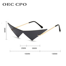 Load image into Gallery viewer, Oversized Cat eye Rimless Sunglasses Women Fashion One Piece Lens Sun Glasses Female Trend Triangle Eyewear Men UV400
