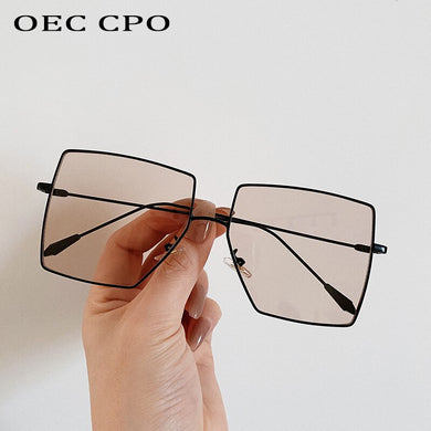 OEC CPO Oversized Square Sunglasses Women Transparent Shades Sunglasses Men Flat Top Alloy Eyewear UV400 Gafas de sol