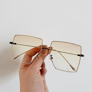 OEC CPO Oversized Square Sunglasses Women Transparent Shades Sunglasses Men Flat Top Alloy Eyewear UV400 Gafas de sol