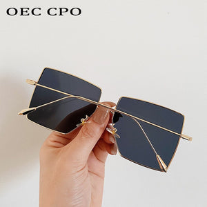 OEC CPO Oversized Square Sunglasses Women Transparent Shades Sunglasses Men Flat Top Alloy Eyewear UV400 Gafas de sol