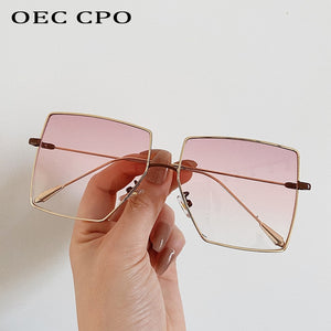 OEC CPO Oversized Square Sunglasses Women Transparent Shades Sunglasses Men Flat Top Alloy Eyewear UV400 Gafas de sol