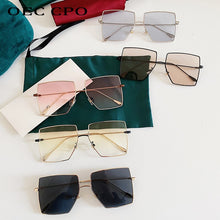 Carica l&#39;immagine nel visualizzatore di Gallery, OEC CPO Oversized Square Sunglasses Women Transparent Shades Sunglasses Men Flat Top Alloy Eyewear UV400 Gafas de sol