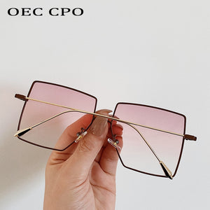 OEC CPO Oversized Square Sunglasses Women Transparent Shades Sunglasses Men Flat Top Alloy Eyewear UV400 Gafas de sol