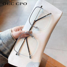 Carica l&#39;immagine nel visualizzatore di Gallery, OEC CPO Semi-Rimless Clear Lens Glasses Women Retro Optical Eyeglass Frame Female Metal Half frame Spectacle Eyewear Frames