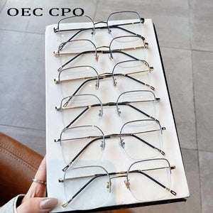 OEC CPO Semi-Rimless Clear Lens Glasses Women Retro Optical Eyeglass Frame Female Metal Half frame Spectacle Eyewear Frames