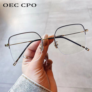 OEC CPO Semi-Rimless Clear Lens Glasses Women Retro Optical Eyeglass Frame Female Metal Half frame Spectacle Eyewear Frames