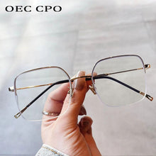 Carica l&#39;immagine nel visualizzatore di Gallery, OEC CPO Semi-Rimless Clear Lens Glasses Women Retro Optical Eyeglass Frame Female Metal Half frame Spectacle Eyewear Frames