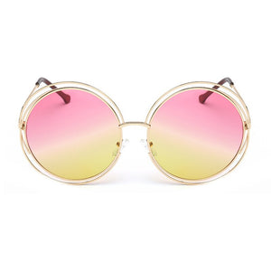 OEC CPO Vintage Ladies Round Sunglasses Women Metal Big Frame Sun Glasses Female Goggles Oculos De Sol O12