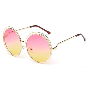 OEC CPO Vintage Ladies Round Sunglasses Women Metal Big Frame Sun Glasses Female Goggles Oculos De Sol O12