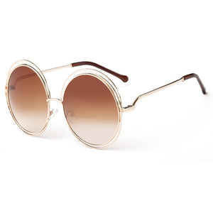 OEC CPO Vintage Ladies Round Sunglasses Women Metal Big Frame Sun Glasses Female Goggles Oculos De Sol O12