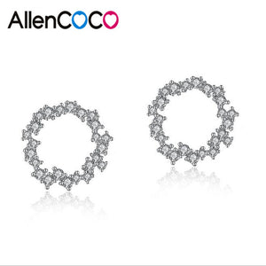 Style S925 Sterling Silver Needle Micro Pave AAA+ CZ Crystals Circle Stud Earrings For Women Fashion Jewelry