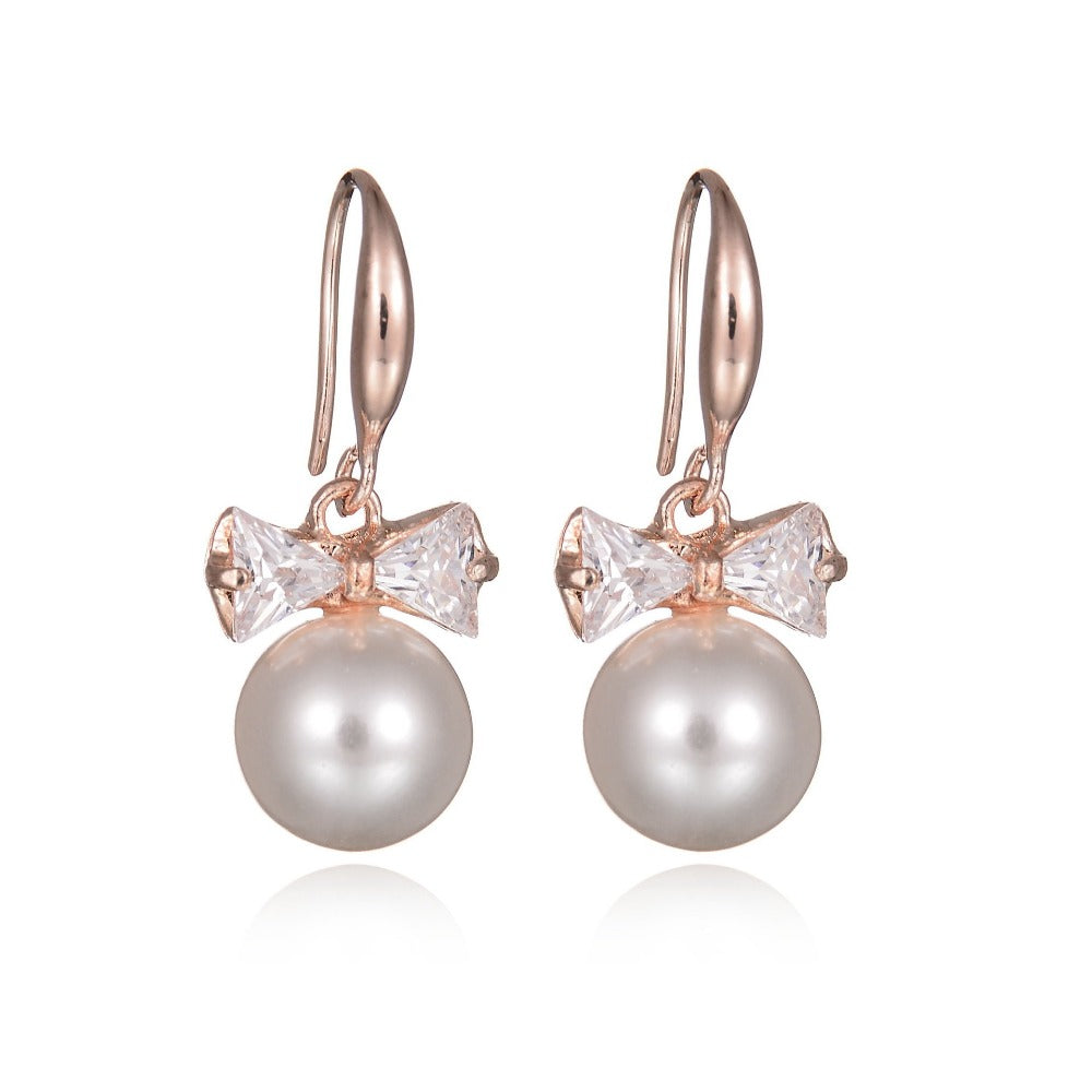style fashion exquisite Crystal Bow temperament Pearl Drop Earring women