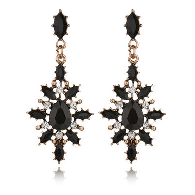 temperament elegant noble Black crystal stone water drop cute Flower hyperbole fashion big Stud Earring Women