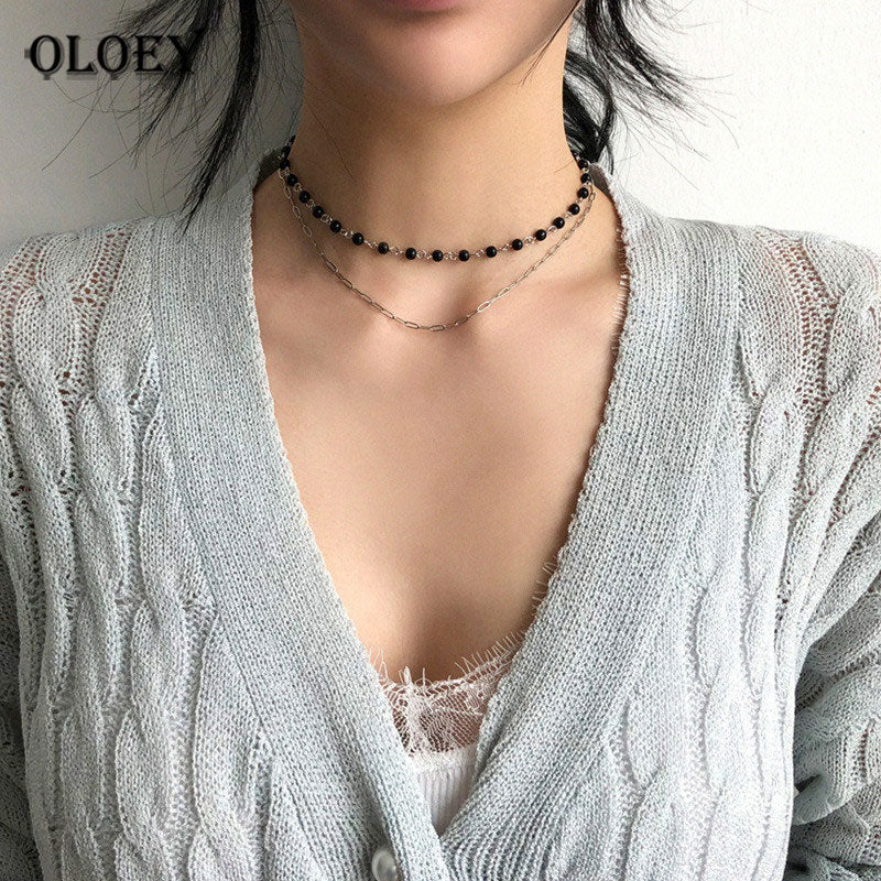 Collana di agata nera per donna donna 100% vero argento sterling doppi strati collane girocollo gioielleria raffinata regali YMN079 