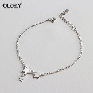 Real 925 Sterling Silver Bracelet Simple Star Design Bracelets For Women Girl Female Fine Jewelry Gift Wholesale YMB038
