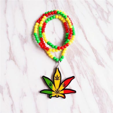 Acrylic Weed Good Wood Collares Hop Men Women Colorful maple leaves Pendants Necklaces Maple Black Beads Chains