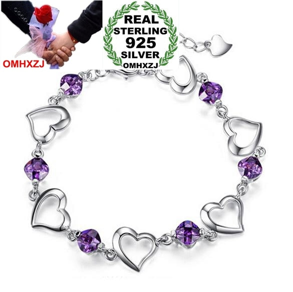 Wholesale Fashion Present High Quality Amethyst 925 Sterling Silver purple Cherish love Gift Women Bracelets Bangles SZ34