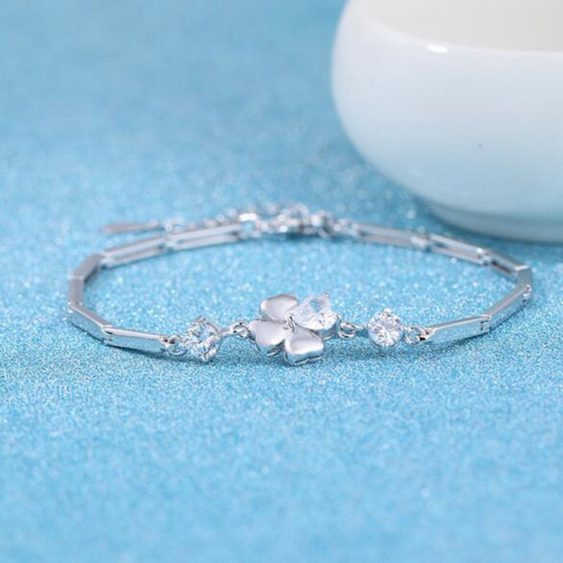 Wholesale Fashion Sweet Woman Girl Party Gift Heart Leaves Lucky Flower Zircon 925 Sterling Silver Bracelet Bangle SZ115
