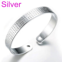 Load image into Gallery viewer, Wholesale Fashion Woman Child Party Gift Lotus Tibetan Heart Sutra 999 Sterling Silver Bracelet Bangle Adjustable SZ59