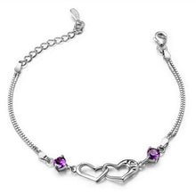 Load image into Gallery viewer, Wholesale Fashion joker present AAA Zircon Amethyst 925 Sterling Silver purple Gift Heart Women Bracelets Bangles SZ42